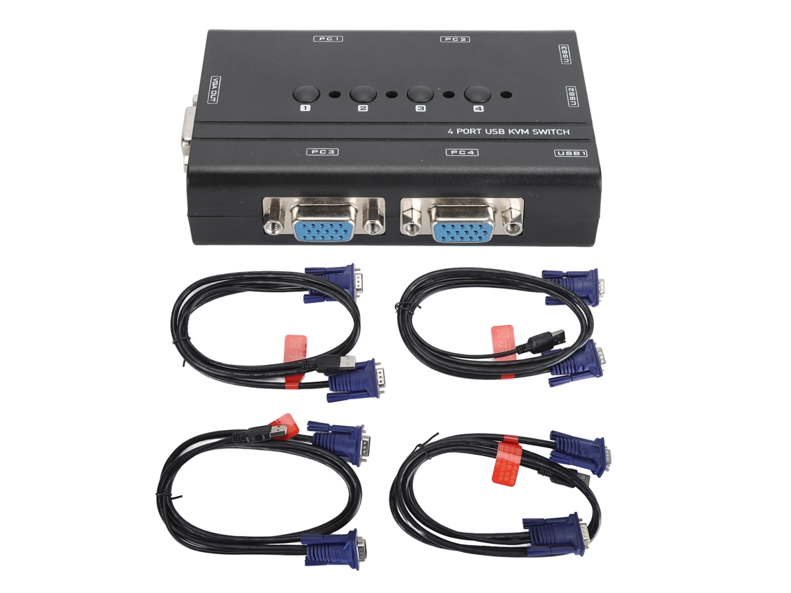 Conmutador Kvm Con Usb Vga, 4 Puertos Para Compartir, 1 Pantalla, 3 Dispositivos Usb (teclado, Ratón, Impresora)