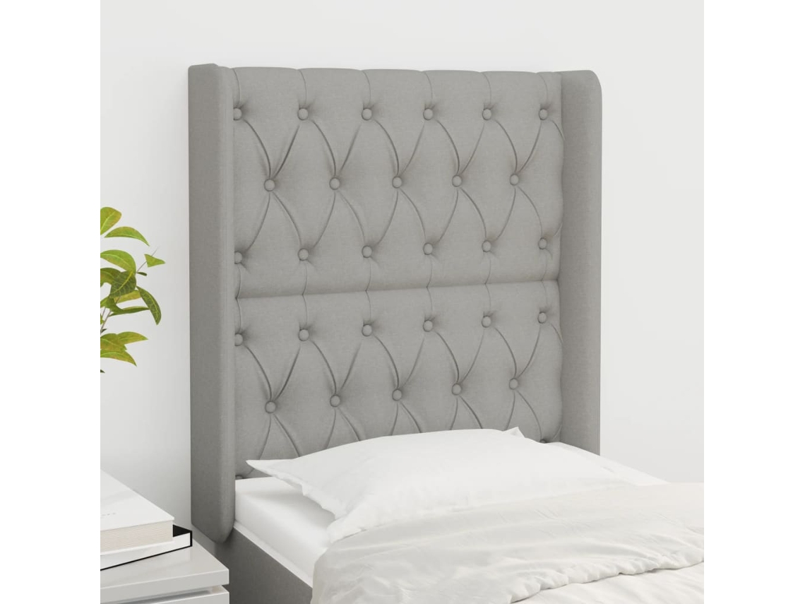 Cabecero Con Orejas De Tela Gris Claro 83x16x118/128 Cm