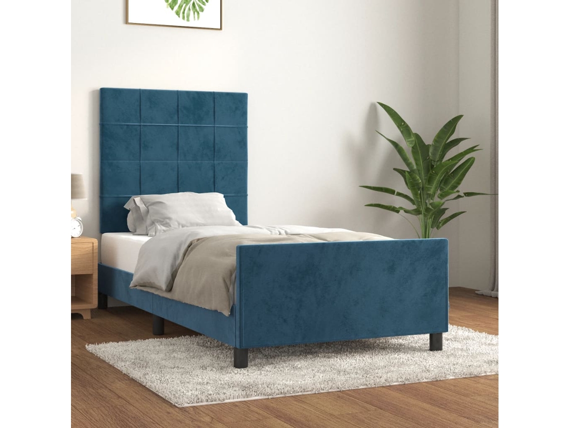 Estructura De Cama Sin Colchón Terciopelo Azul Oscuro 100x200cm