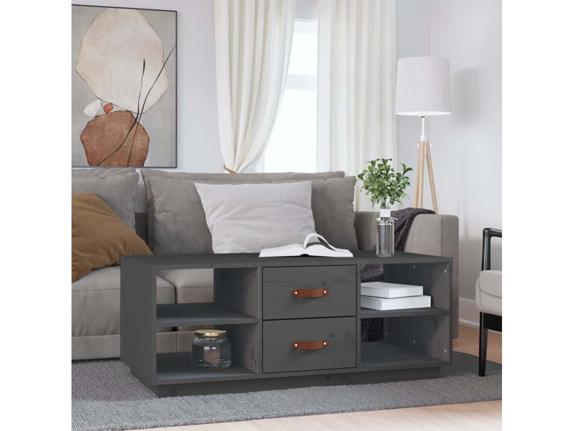 Mesa de Centro Apoyo 100X50X41 cm Pino Macizo Gris