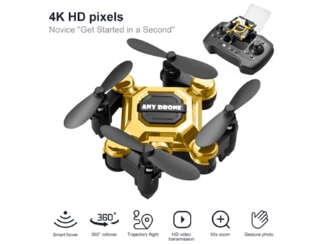 Mini dron plegable, avión portátil de altitud fija con cámara 4K (2 baterías - Duración de la batería: 10 min - dorado)