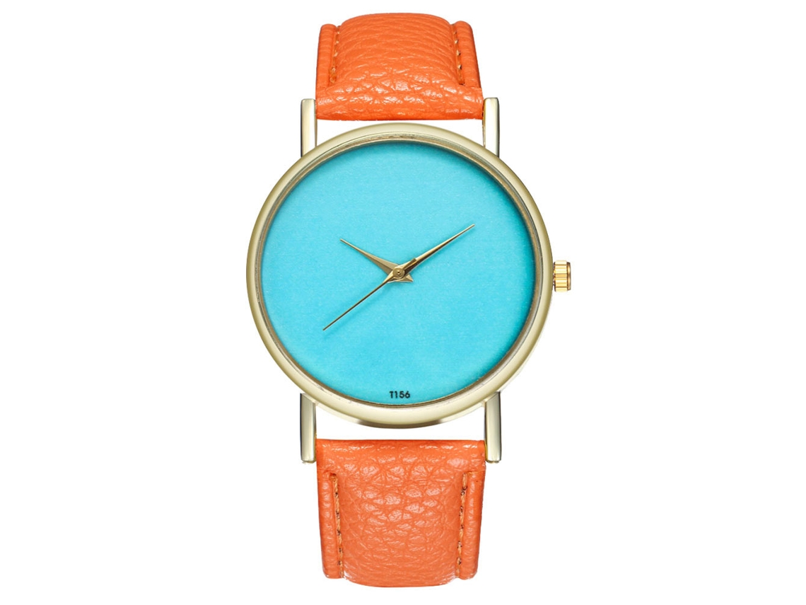 Reloj De Pulsera Unisex De Piel Sintética Con Movimiento De Cuarzo Y Esfera Redonda Naranja.