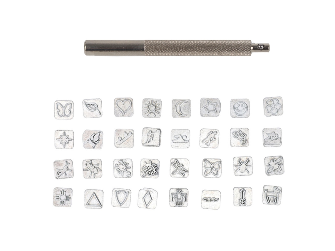 Kit 32pcs Punção de Estampa de Couro Animais Plantas Ferramentas Artesanais Diy