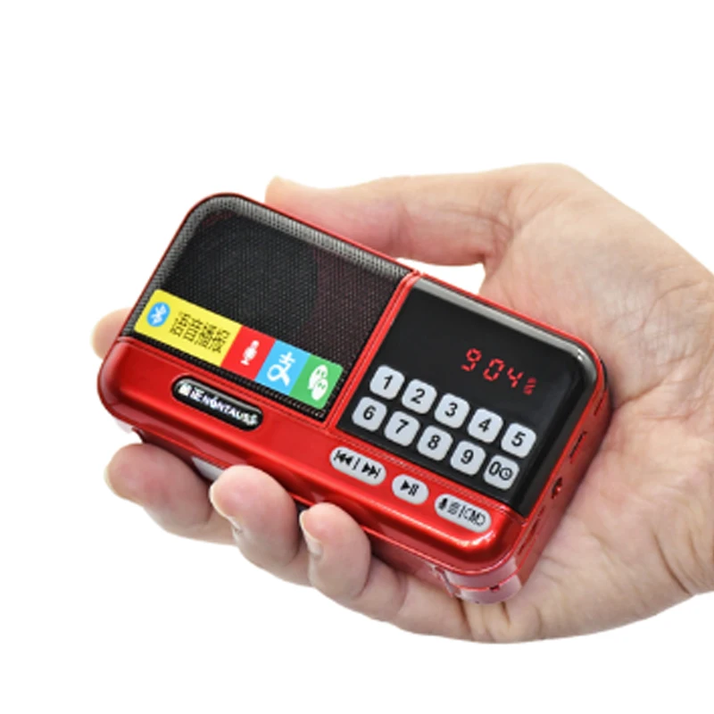 Mini Radio (roja), Altavoz Bluetooth, Reproductor De Música Con Tarjeta Tf, Usb Y Auriculares, Grabadora Y Pantalla Digital Led.