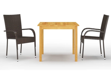 Conjunto 3 de comedor para jardín VIDAXL marrón