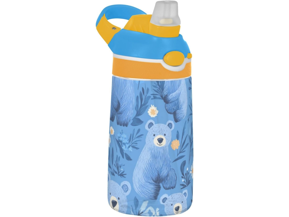 Botella de agua portátil de Tritan con tapa de pajita, diseño de oso | Sin marca