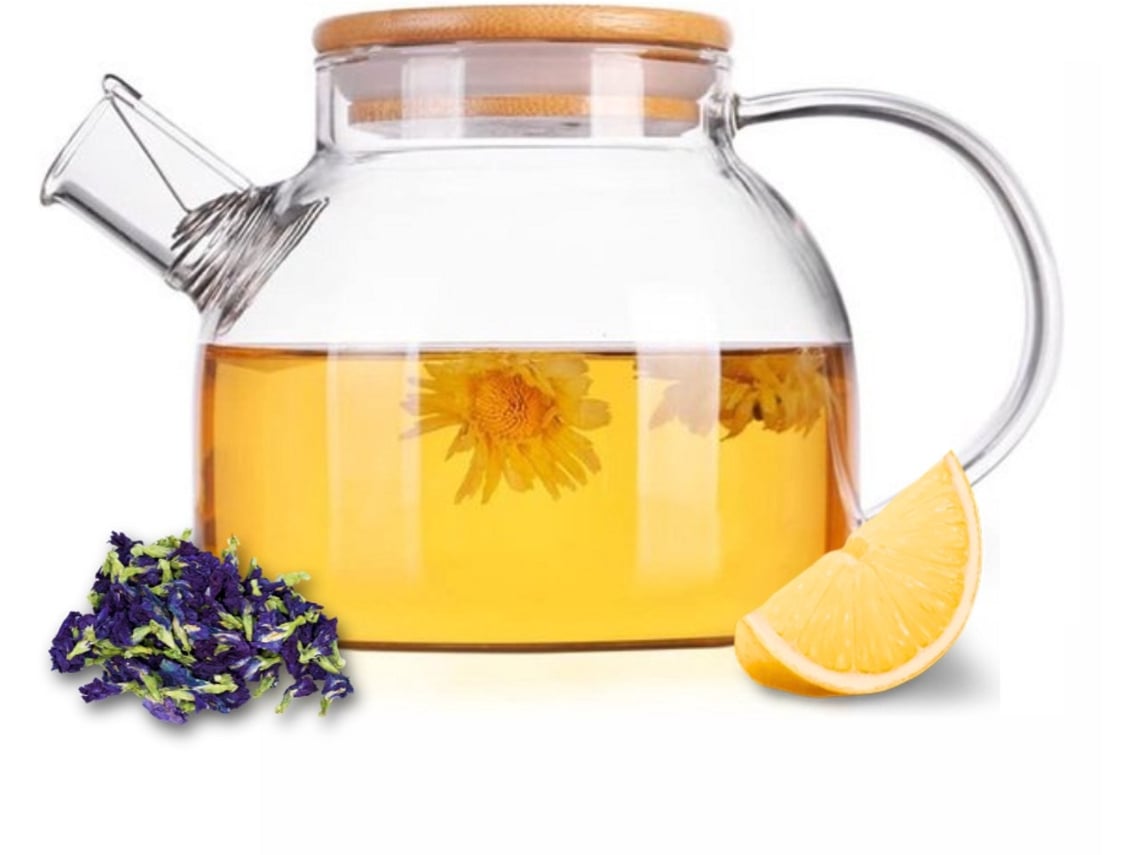 Tetera De Cristal Con Filtro Y Tapa De Bambú, 1 L