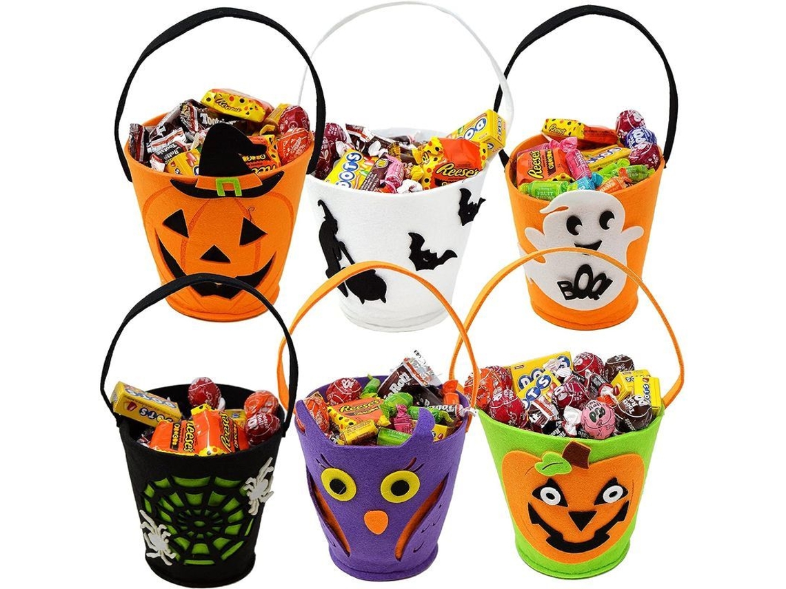 6 Bolsas De Fieltro Con Asa Para Dulces, Recogida De Dulces En Halloween, Favoritos De Fiesta