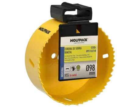 Corona Sierra Bimetal Ø 98 mm Templado Termico. Base Reforzada. Corona Madera. Broca Agujeros Madera. Acero. Hierro. Plasticos WOLFPACK LINEA PROFE...