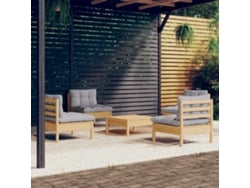 Conjunto 5 Peças Lounge De Jardim C/ Almofadões Cinzentos Pinho Dkd Home Decor