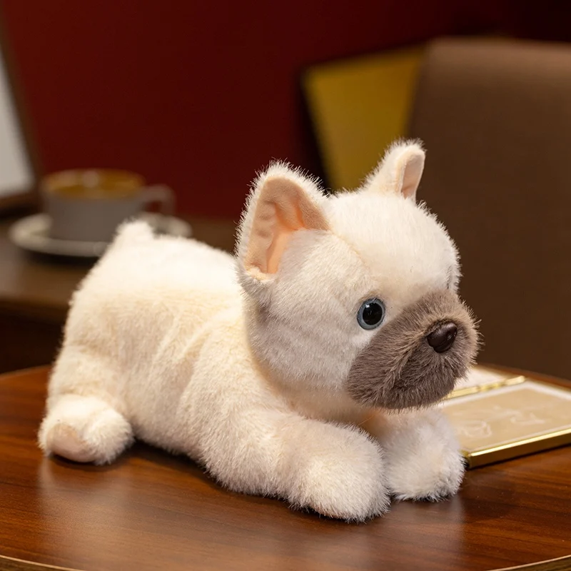 (blanco, 30 Cm) Peluche Realista De Bulldog Reclinado De 30 Cm