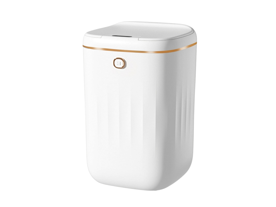 Cubo de basura eléctrico automático sin contacto Baok de 20 litros con sensor, fácil de limpiar, PP, resistente al agua para cocina y baño, blanco y dorado, pilas no incluidas.