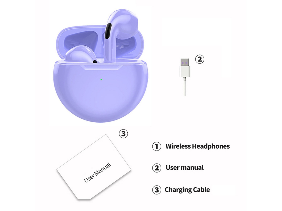 Auriculares Bluetooth (morados), Con Cancelación De Ruido Táctil, Estilo Semi-intraural.