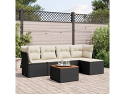 Conjunto de sofá de jardín de 6 piezas con cojines, mimbre sintético negro, DKD Home Decor