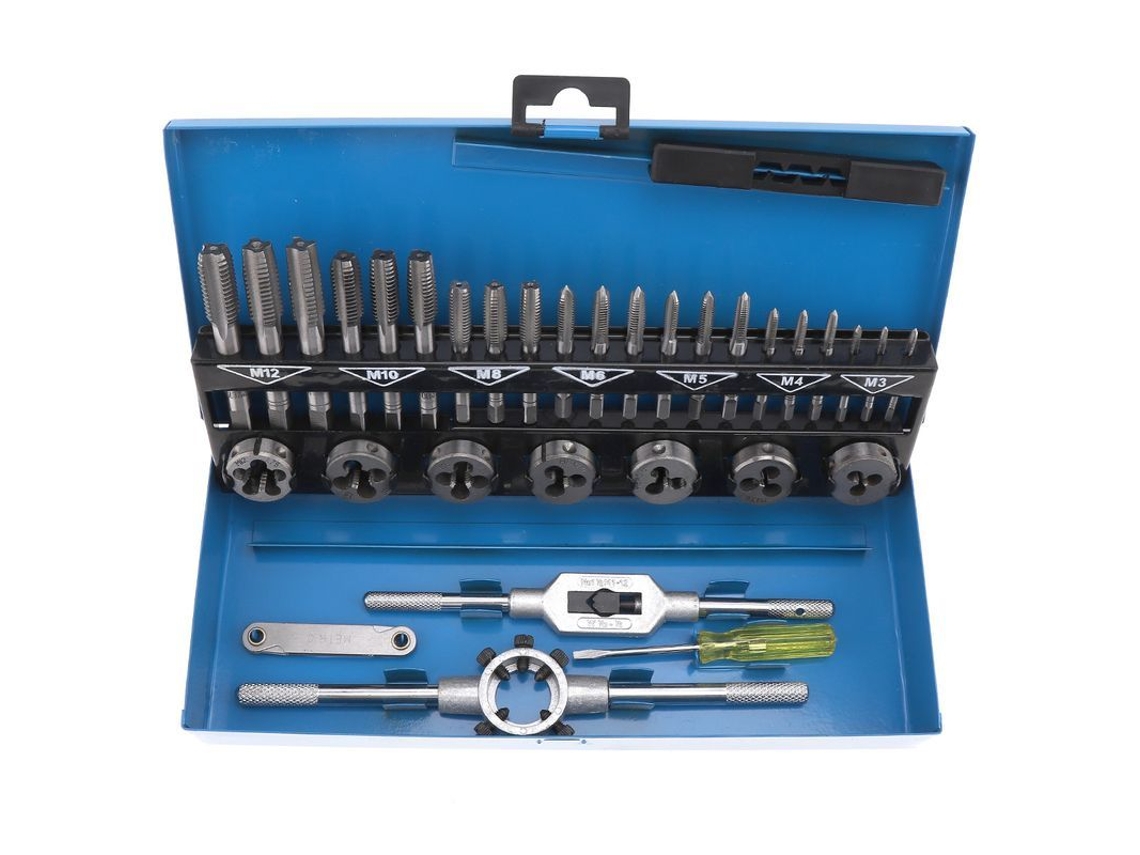 Kit De Tarrafas E Matrizes Métricas M3-m12, Aço Liga Com Racha Adjustável, 32 Peças Para Diy E Profissionais