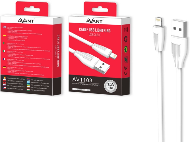 Cable CONNECT AV1103 (USB - Lightning - 1m - Blanco)
