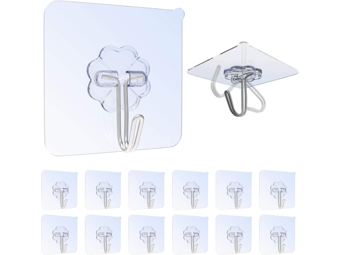 12 Ganchos Transparentes Autoadhesivos 8 Kg Sin Agujeros, Para Toallas Baño/cocina