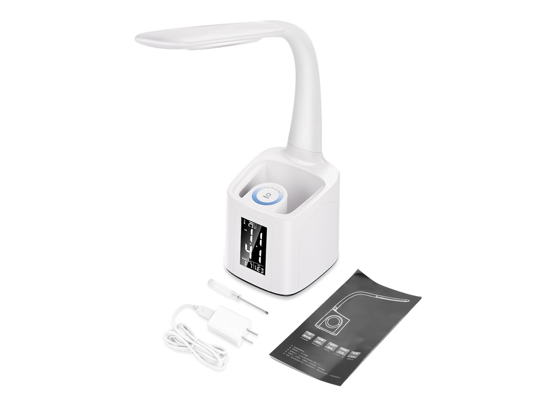 Lámpara LED multifuncional con portavasos ajustable, carga USB, luz para el cuidado de la visión 7 en 1.