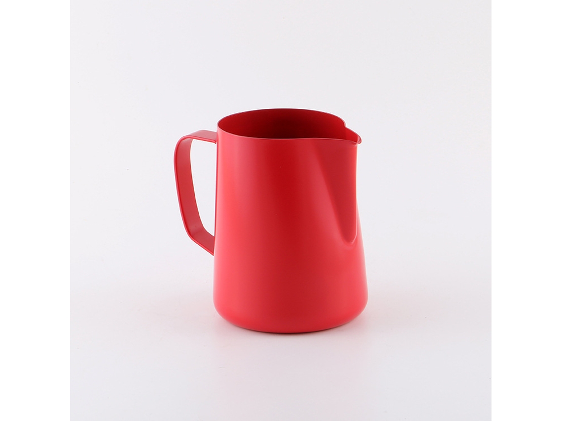 Taza de acero inoxidable con pico recubierto de teflón en color rojo, ideal para latte art, 400 ml Sfushos