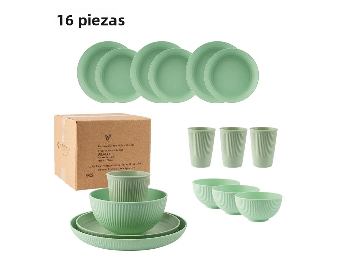 (verde) Juego De Cubiertos Portátil De Estilo Rústico De 16 Piezas, Que Incluye Cuchillo, Tenedor Y Cuchara, Hechos De Plástico Ecológico.