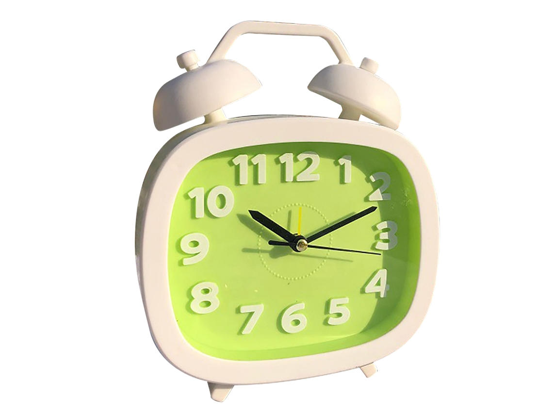 Reloj Despertador Con Dos Campanas Ruidoso Diy Vertical Para Niños Estudiantes, Batería, Color Verde