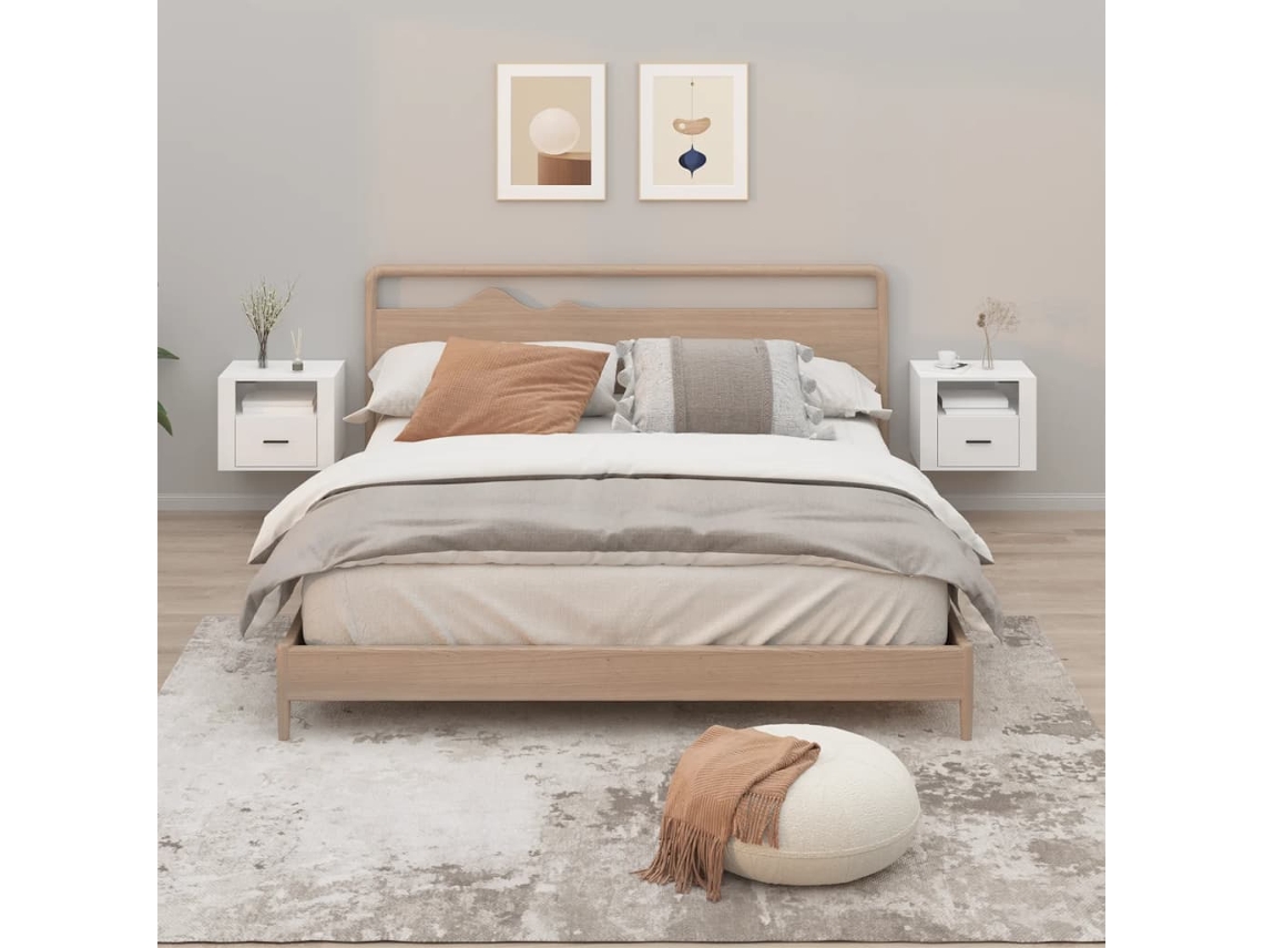 Mesitas de Noche Pared 2 Pzs 50X36X40 Cm Blanco Brillante