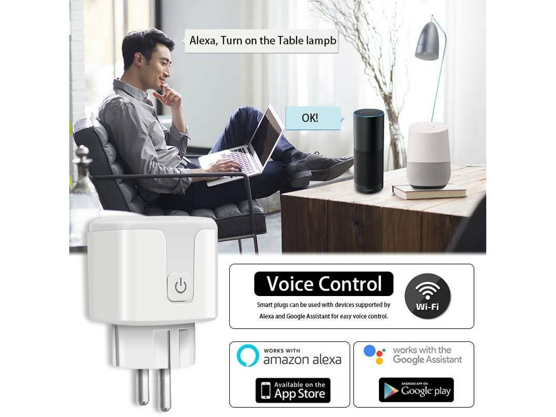 Enchufe inteligente Tuya 16A UE, enchufe inteligente con wifi, monitorización de energía, función de temporización y control por voz a través de Alexa y Google Home.