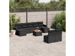 Conjunto de sofá de jardín de 10 piezas con cojines en mimbre sintético negro de DKD Home Decor