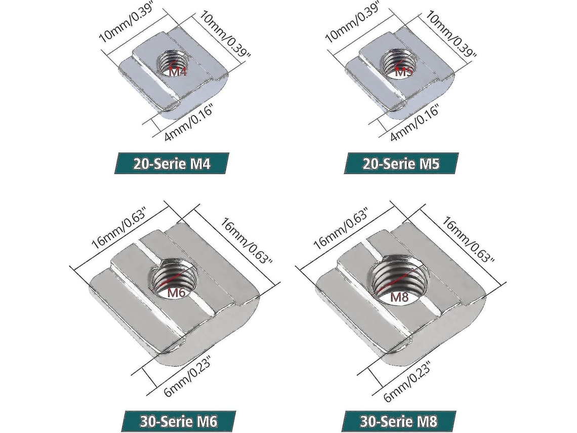 Juego De 20 Tuercas T De Ranura 8 Tipo B M8 Acero Carbono Para Perfiles De Aluminio Serie 30 M8