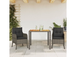 Set Comedor De Jardín 3 Piezas Con Cojines Ratán Sintético Gris