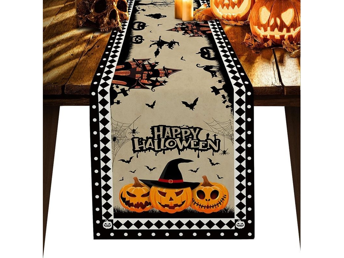 Camino De Mesa De Lujo Linjou De 274 Cm, Diseño De Castillo Embrujado De Halloween, Algodón Y Lino, 33 X 274 Cm.