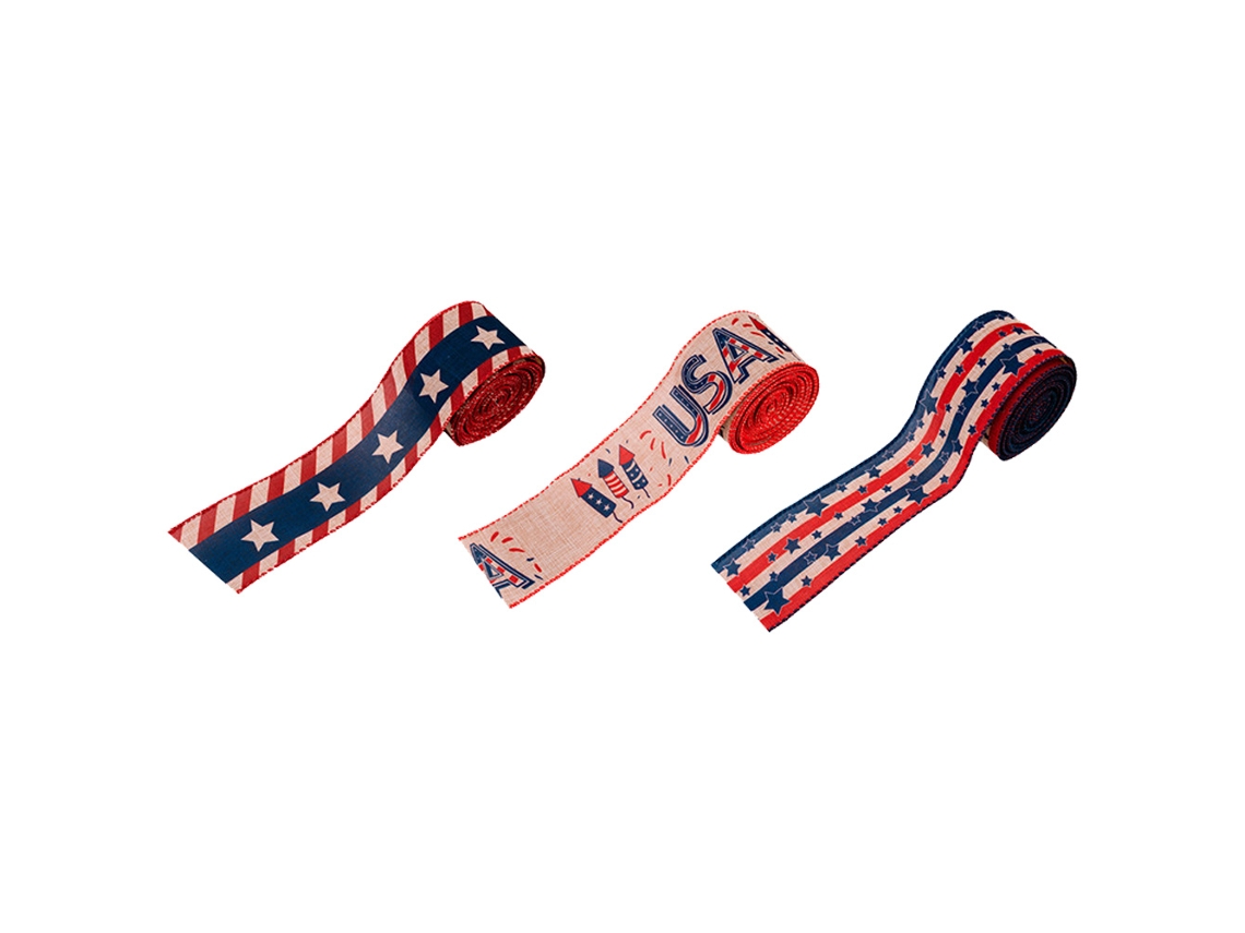 Rollos de cinta de satén de 6 cm para el Día de la Independencia de EE. UU., cinta roja, blanca y azul, cinta con la bandera estadounidense para decoración DIY, Día de los Muertos