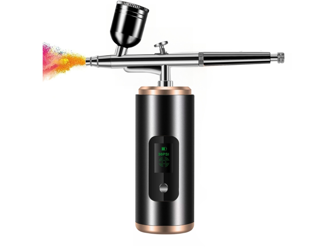 Insuflador de oxígeno, aerógrafo 36PSI con compresor de aire para uñas, aerógrafo de mano recargable estilo pistola - negro CHRONUS
