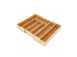 Relaxdays Caixa De Talheres Em Bambu, Ajustável, 5-7 Divisórias, Axlxp:5x43x34cm, Organizador De Cozinha, Natural