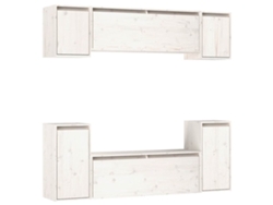 Mueble de TV de 6 piezas, madera maciza de pino, blanco, EXCLUSIVO DE LA CASA
