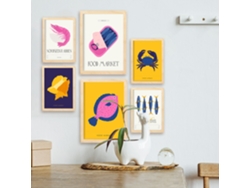 NACNIC Set De 6 Posters De Comida Y Alimentación Marisco Y Pescado Láminas De Naturaleza Y Botánica Para  Tamaños A3 & A4 Marcos Negros