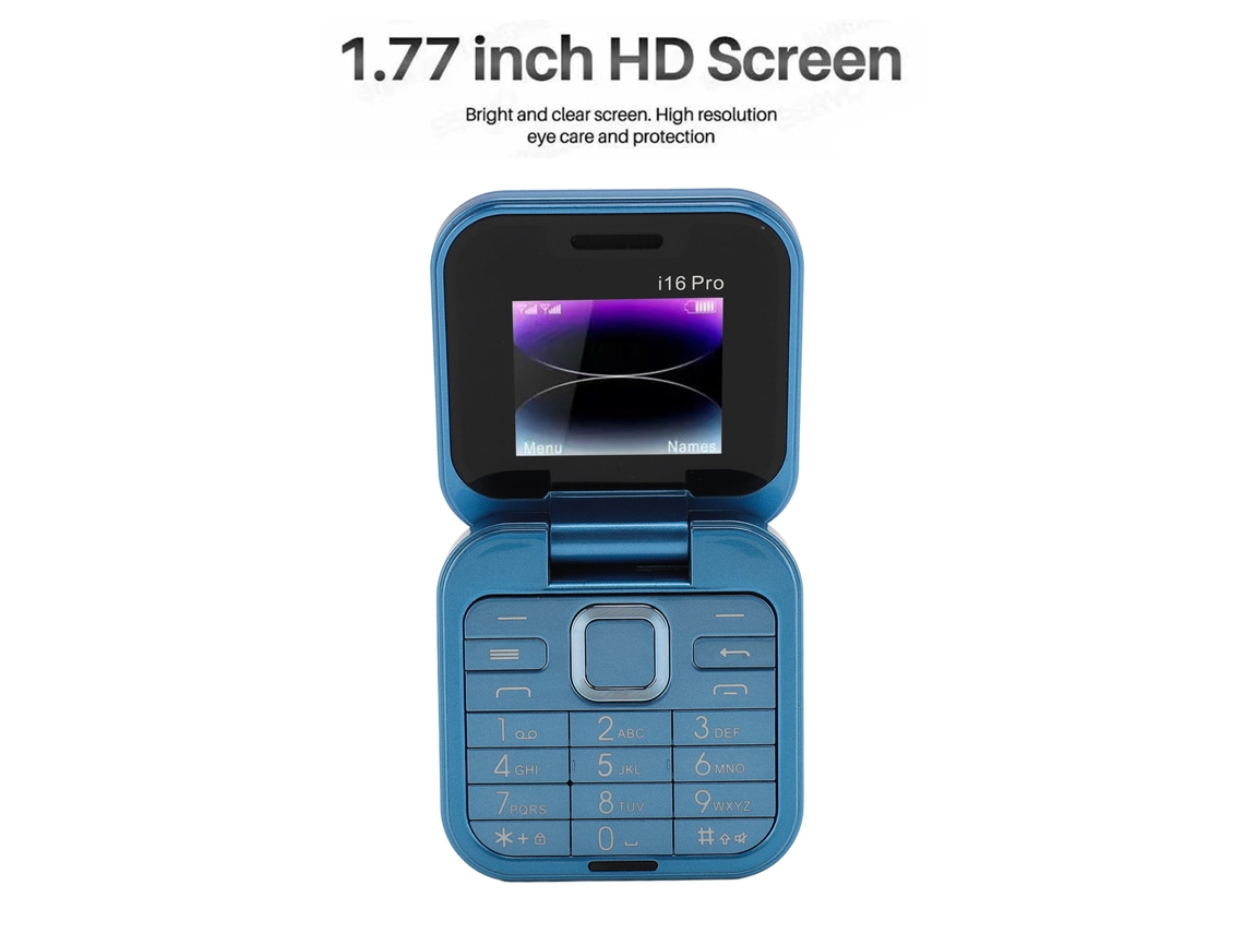 Teléfono Plegable 2g De 1,77 Pulgadas, Doble Sim, En Espera, 1000 Mah, Botones Grandes, Para Personas Mayores, Color Azul.