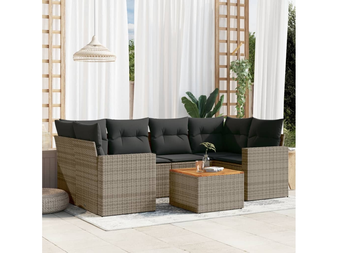 Conjunto de sofás de jardín de 7 piezas DKD Home Decor con cojines de mimbre gris