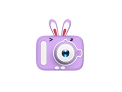 Cámara Digital Zruxe Cámara De Dibujo Animado, Píxeles De 2.000 W, Zoom 3x, Cámaras Dobles Frontal Y Trasera, Conejo Con Enfoque Automático Morado