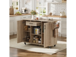 Isla De Cocina Móvil, Encimera Plegable, Ruedas, Armario Con Cajones, Roble, 120x93x44cm