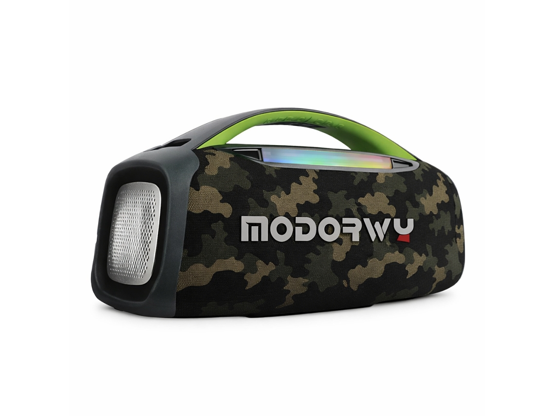 Coluna Bluetooth Portátil Com Pega Integrada E Som Potente 120w Modorwy Mf3107 Verde Camuflado