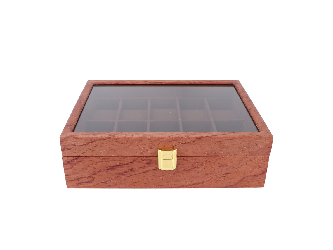 Estuche para relojes con 10 ranuras, almohadilla suave y cristal.