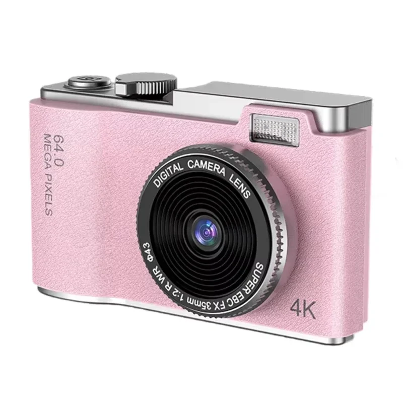 (Tarjeta rosa de 64 GB) Cámara digital con doble cámara frontal y trasera, enfoque automático y pantalla de 2,4 pulgadas.