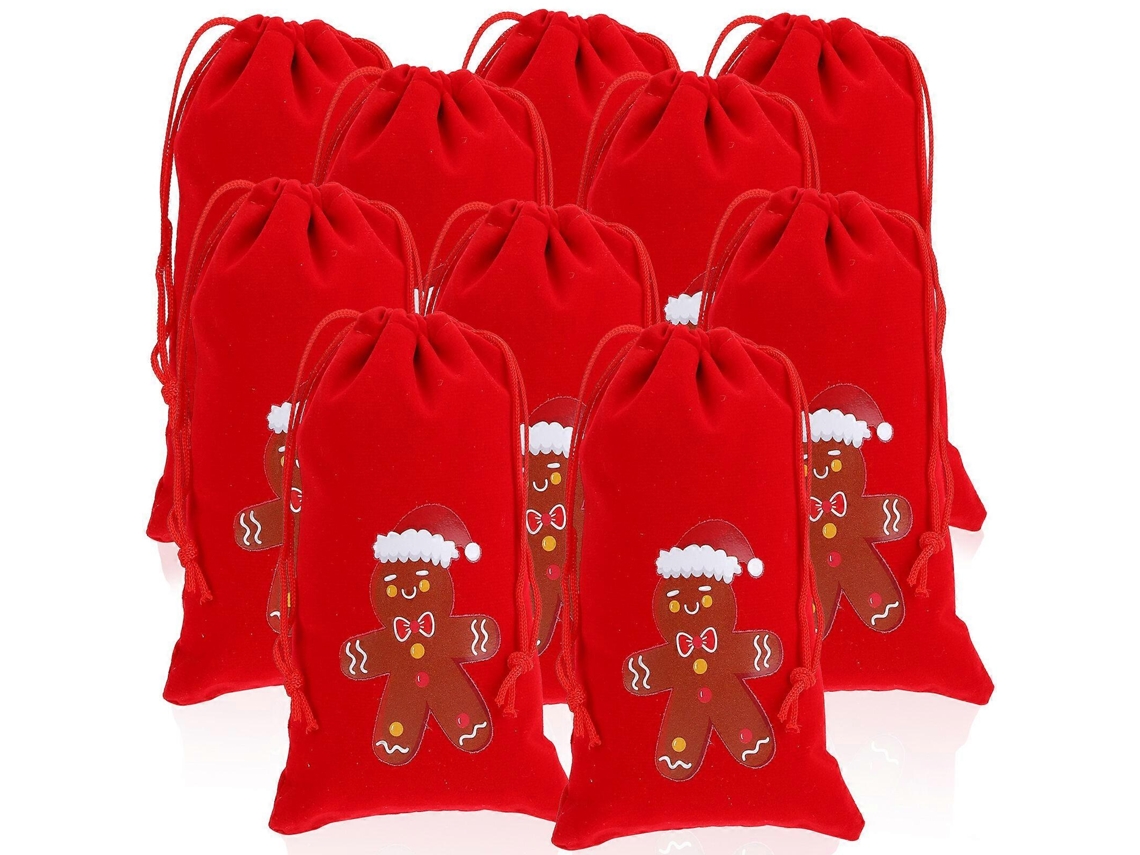 Juego de 10 bolsas navideñas con estampado de osos, de tela y con cordón, ideales para regalar como calcetín navideño. Nostalgia88
