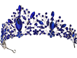 Diadema De Boda Con Forma De Corona De Diamantes De Imitación Azules, Ligera, De Aleación De Plata, Elegante Adorno.