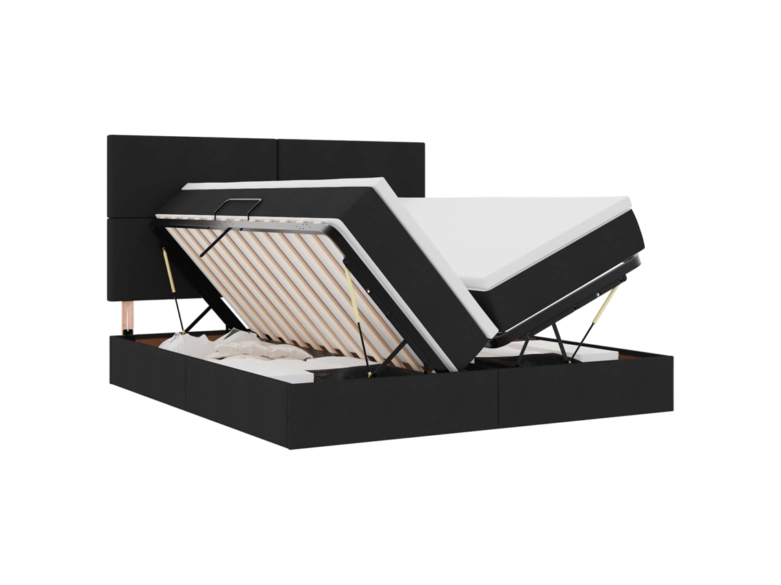 Maison Exclusive - Cama De Almacenamiento Led Con Colchón Negro 200 X 200 Cm Tela