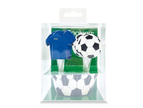 24 cajas para cupcakes y 24 adornos fútbol para tartas
