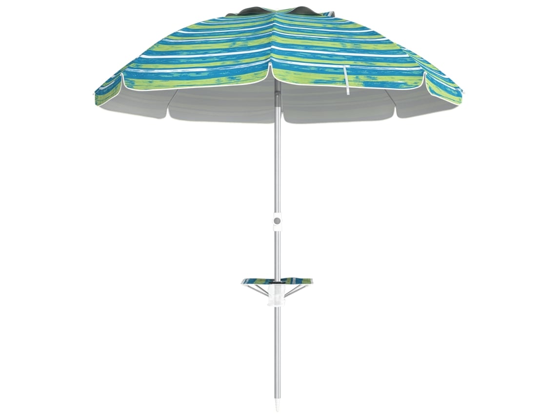 Sombrilla de playa Ø190x215 cm, reclinable a 45°, altura ajustable, mesa, portavasos, multicolor.