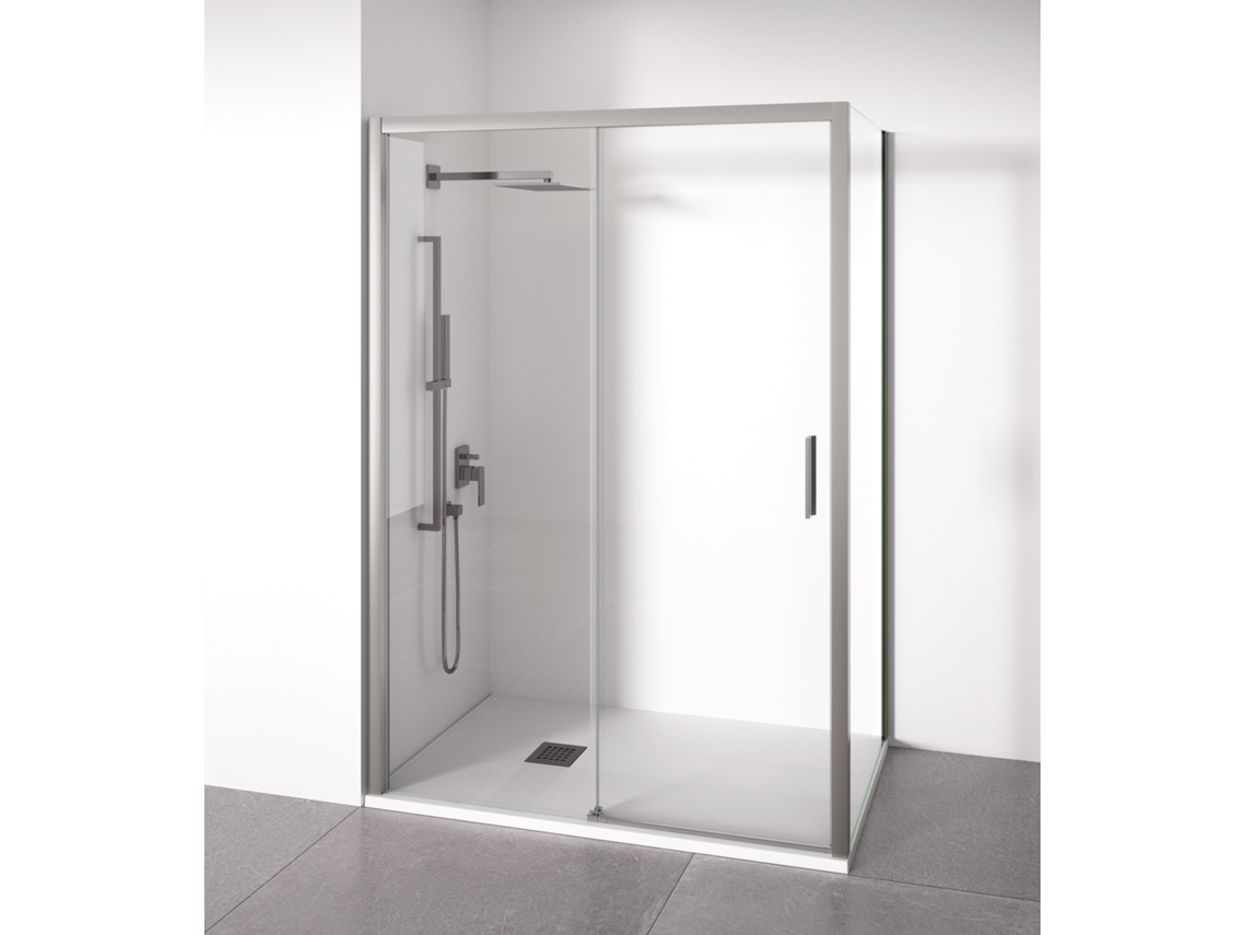 BELLOBATH Mampara de ducha angular 1 corredera + 2 fijos Cristal 6mm antical Plata Brillo -Ancho adaptable 105-110 x 67-70cm Puerta derecha