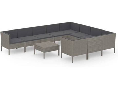 Conjunto 11 de muebles de jardín VIDAXL y cojines ratán sintético gris
